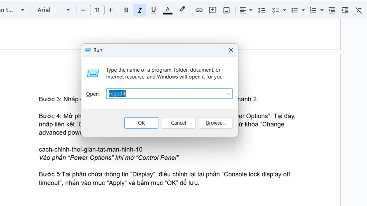 Nhập regedit để mở Registry Editor trên Windows 11