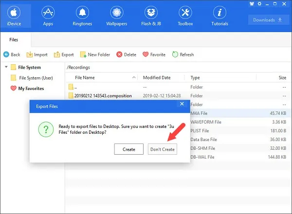 Hộp thoại hỏi người dùng có muốn tạo thư mục lưu file hay không sau khi thực hiện thao tác Export hoặc Import (Minh họa giao diện 3uTools)