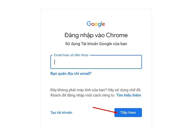Giao diện đăng nhập tài khoản Google yêu cầu nhập Email hoặc số điện thoại