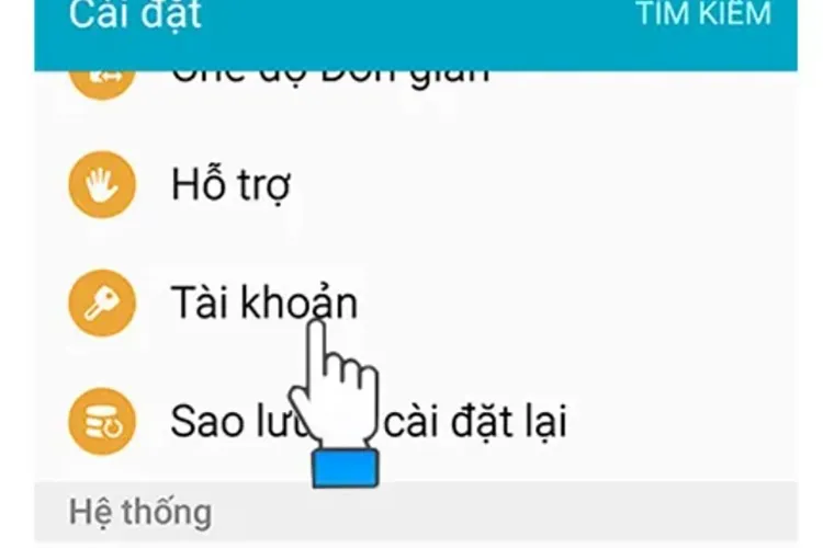 Giao diện cài đặt và tùy chọn Tài khoản trên điện thoại Android