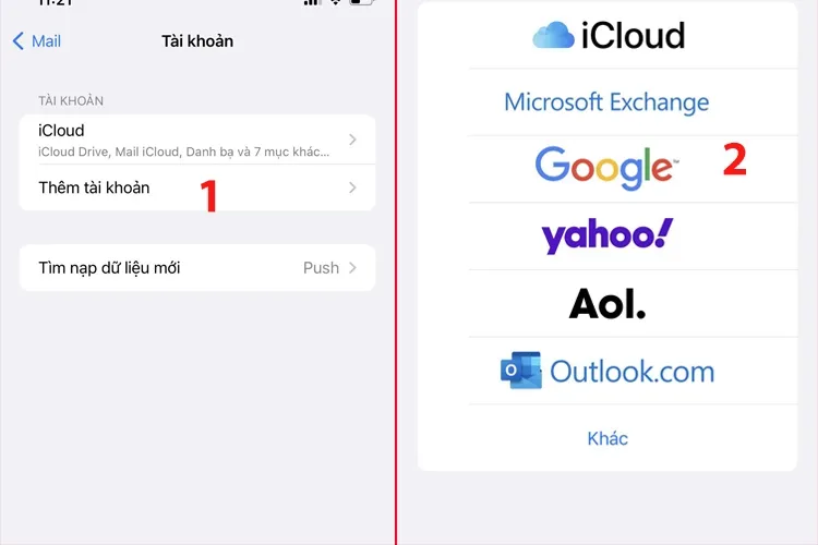 Chọn tùy chọn Thêm Tài khoản và chọn Google trên thiết bị iOS