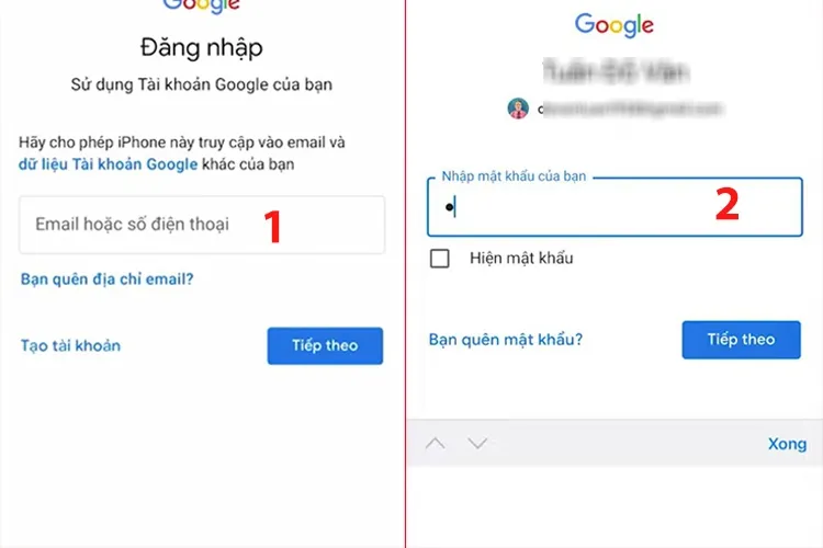 Nhập mật khẩu để hoàn tất quá trình đăng nhập tài khoản Google trên iPhone