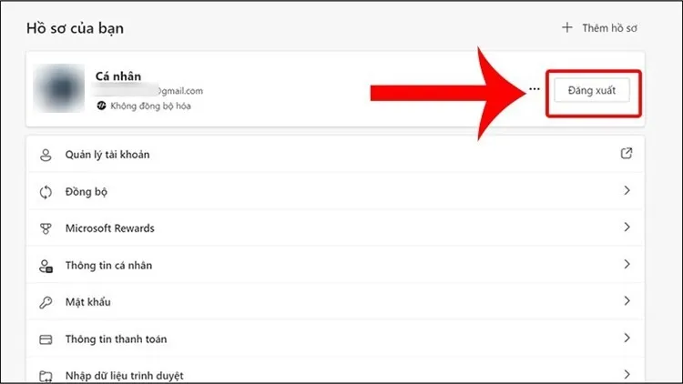 Tùy chọn Đăng xuất hồ sơ người dùng trong trình quản lý Google Chrome