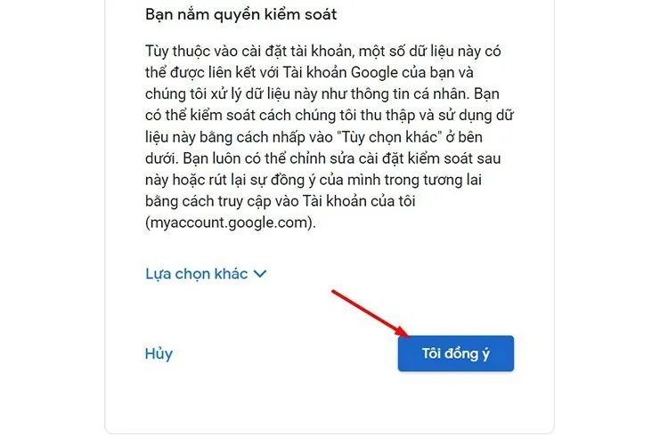 Đồng ý với các điều khoản và chính sách riêng tư của Google