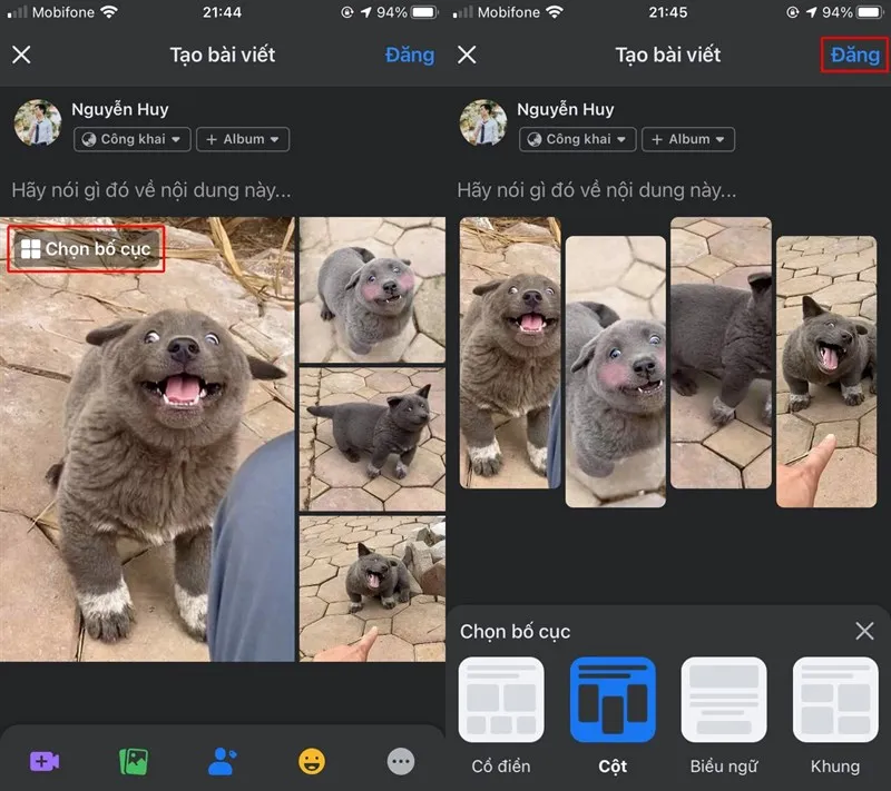 Chọn bố cục ảnh và nhấn Đăng để hoàn tất