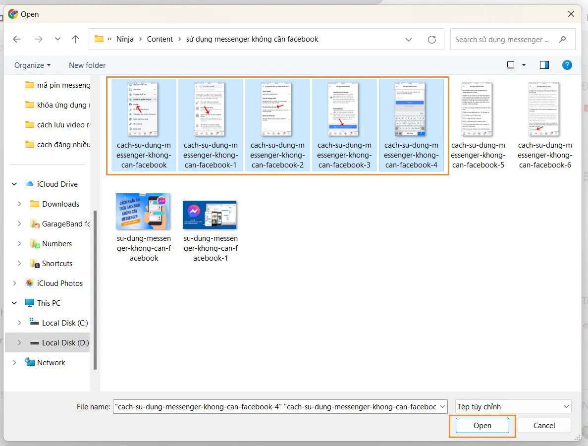 Chọn nhiều ảnh để bắt đầu cách đăng hình lên facebook được nhiều like