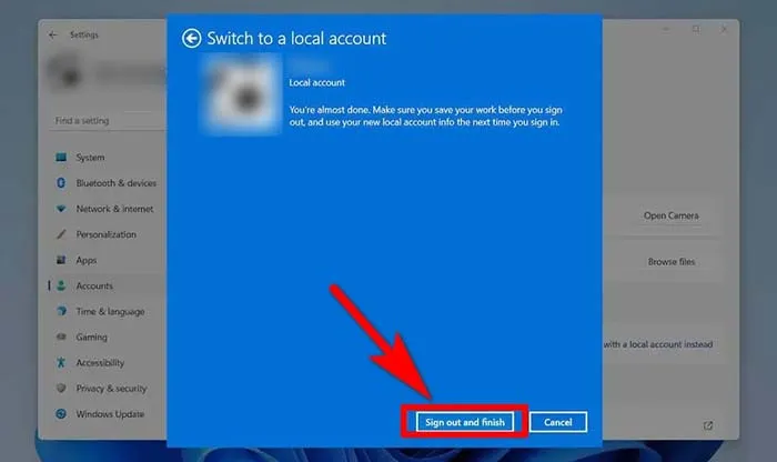 Giao diện tài khoản sau khi chuyển sang Local Account