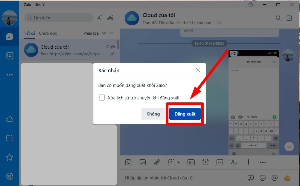 Xác nhận quá trình đăng xuất tài khoản Zalo trên máy tính để đảm bảo an toàn