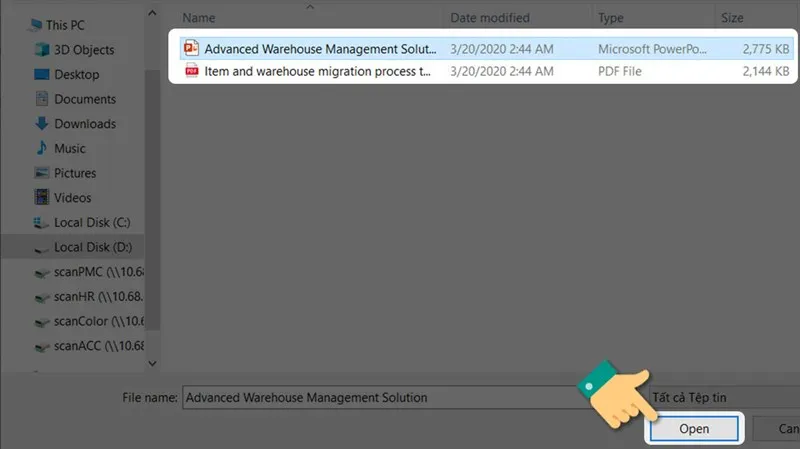Cửa sổ chọn tệp tin trên máy tính cho quá trình dịch tài liệu.