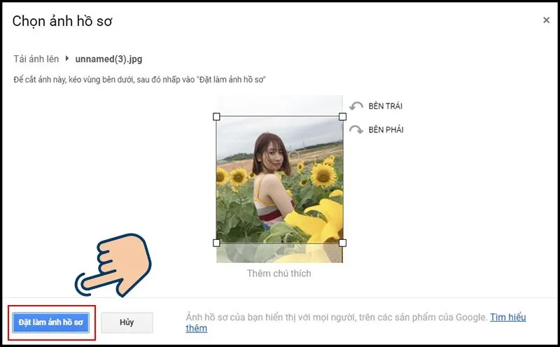 Sau khi chọn ảnh bạn hãy chọn vào Đặt làm ảnh hồ sơ