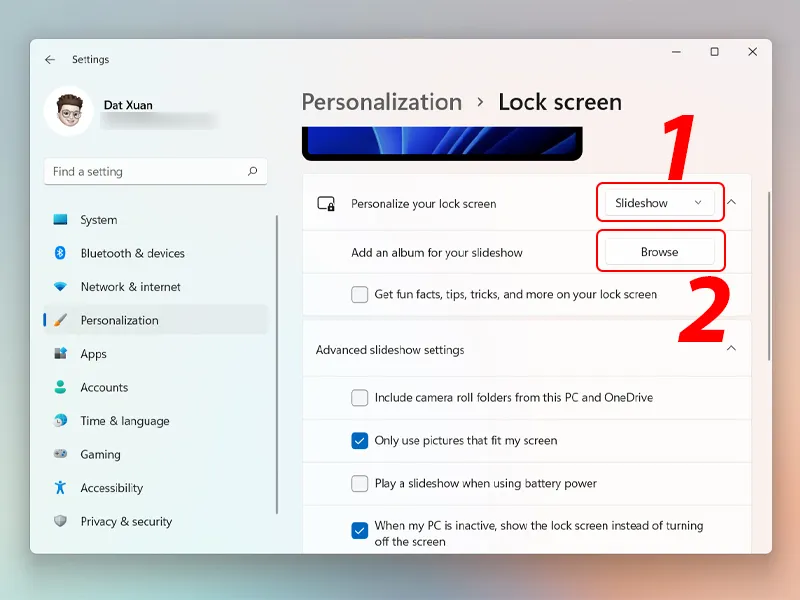 Tùy chọn Slideshow cho màn hình khóa
