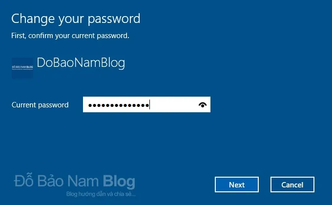 Nhập mật khẩu hiện tại để bắt đầu quá trình thay đổi hoặc xóa mật khẩu