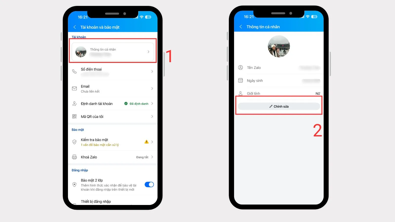 Giao diện thông tin cá nhân Zalo, nhấn Chỉnh sửa để bắt đầu quy trình cách đổi tên trên Zalo máy tính.