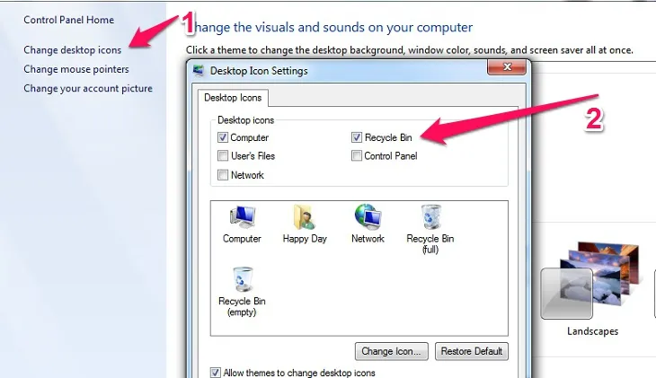Cách để máy tính chạy mượt hơn: Mở cửa sổ tùy chọn hiển thị Recycle Bin