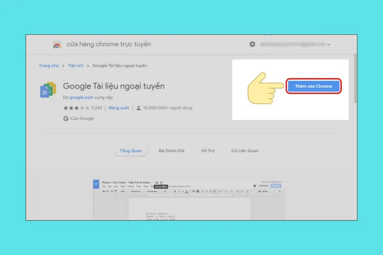 Truy cập trang tiện ích Google Tài liệu ngoại tuyến cho trình duyệt Chrome