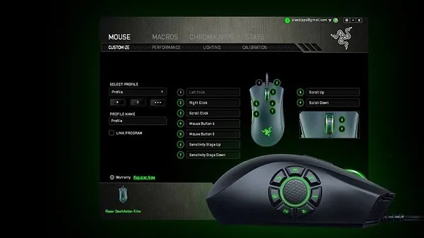 Giao diện phần mềm Razer Synapse 3, công cụ tùy chỉnh macro và gán lại phím chức năng cho người dùng thiết bị chuyên nghiệp.