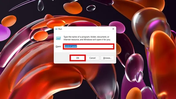 Mở hộp thoại Run và gõ lệnh control panel để kích hoạt Mouse Keys, một bước trong cách dùng bàn phím máy tính.