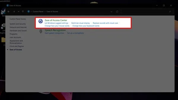 Tùy chọn Make the mouse easier to use, thiết lập tính năng khóa chuột trên hệ điều hành Windows.