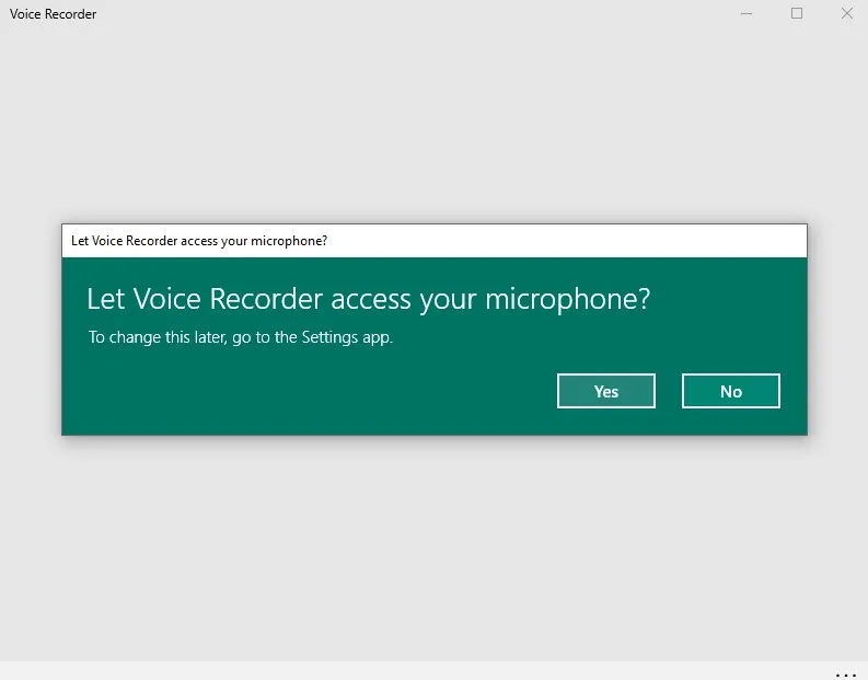 Cửa sổ yêu cầu cấp quyền Micro cho ứng dụng Voice Recorder
