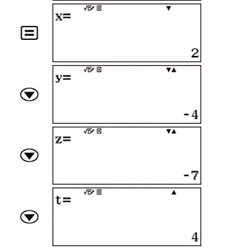 Hiển thị kết quả nghiệm cuối cùng của hệ phương trình 4 ẩn sau khi nhập đủ ma trận hệ số