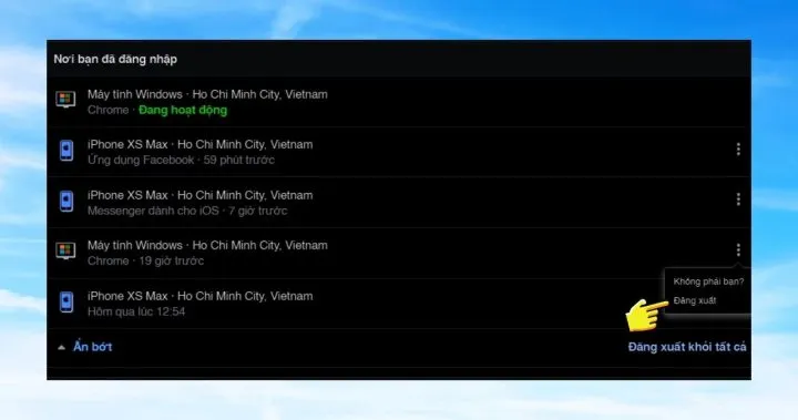 Nút Đăng xuất khỏi tất cả các thiết bị để gỡ Messenger khỏi máy tính không dùng nữa