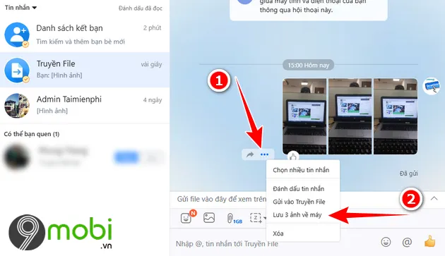 Biểu tượng 3 dấu chấm trên Zalo PC cho phép Tải toàn bộ ảnh đã gửi