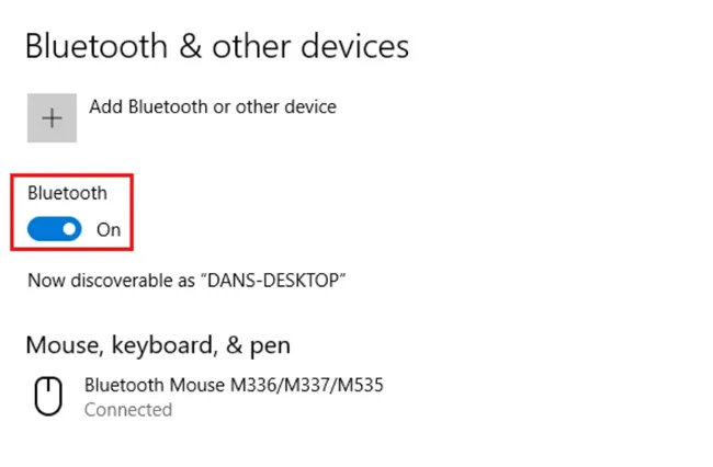 Thanh trượt chuyển trạng thái Bluetooth từ Off sang On trên Windows để bắt đầu quá trình ghép nối loa