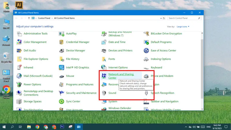 Bước 1: Trong Control Panel, chọn Network and Internet để kết nối WiFi cho máy tính bàn