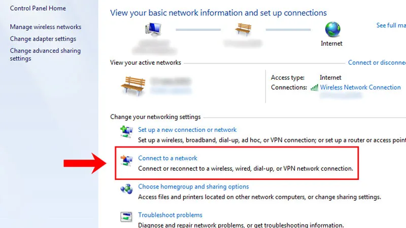 Bước 3: Chọn Connect to a network để tìm và kết nối mạng không dây