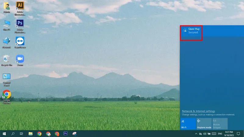 Trạng thái Connected secured hiển thị khi máy tính bàn đã kết nối WiFi thành công
