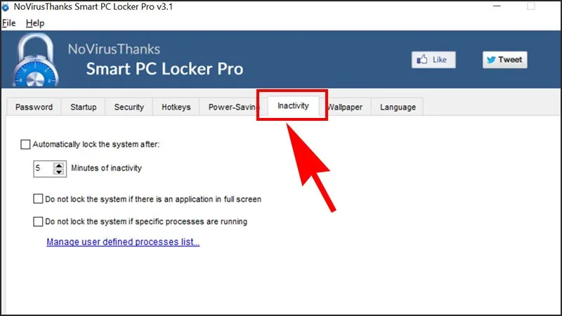 Cài đặt thời gian khóa màn hình tự động (Inactivity) Smart PC Locker Pro