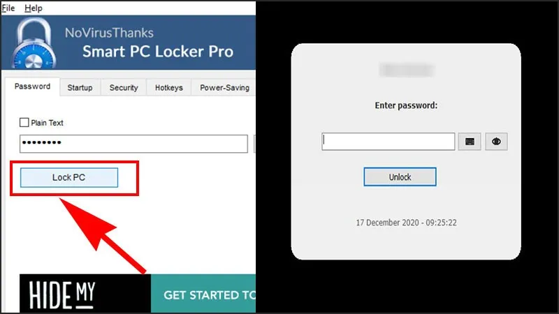 Nhấn Lock PC để khóa màn hình máy tính bằng phần mềm
