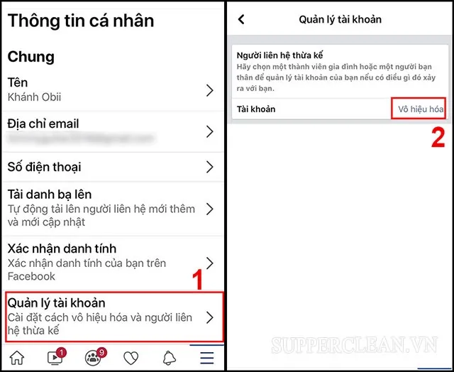 Các bước quản lý tài khoản và chọn vô hiệu hóa, hướng dẫn chi tiết cách khóa fb trên máy tính