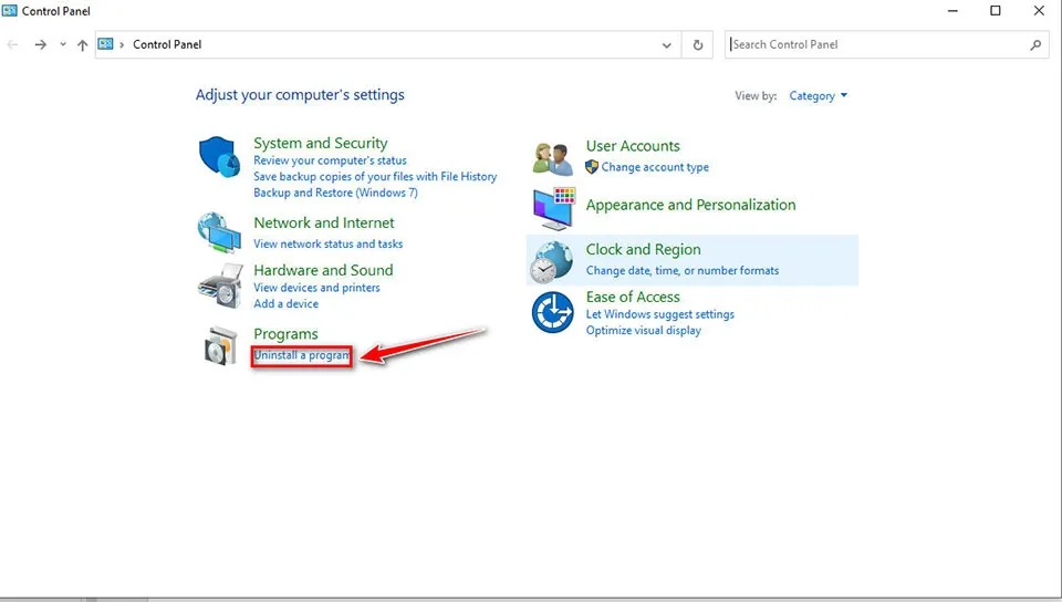 Giao diện Control Panel trên Windows, mục Programs and Features