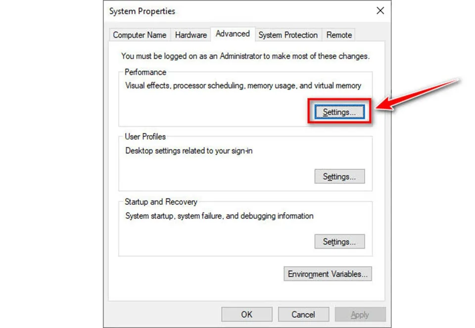 Giao diện hộp thoại System Properties trên Windows