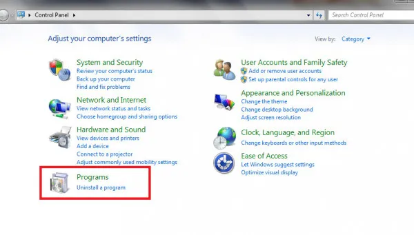 Màn hình Uninstall a Program để tối ưu hóa hiệu suất Win 7