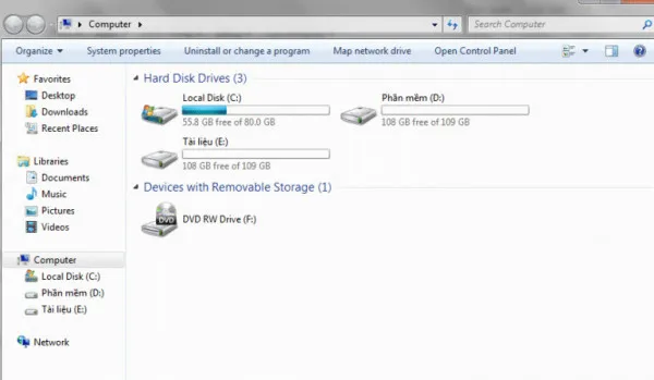 Màn hình Computer (File Explorer) để truy cập ổ đĩa