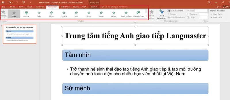 Cách thêm hiệu ứng động trên slide