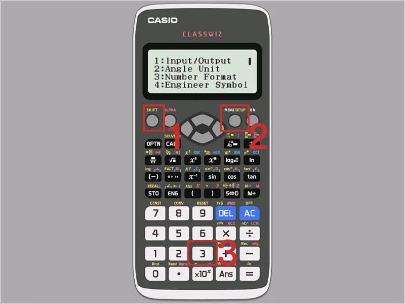 Màn hình Casio FX-580VNX hiển thị cài đặt để kích hoạt chế độ FIX