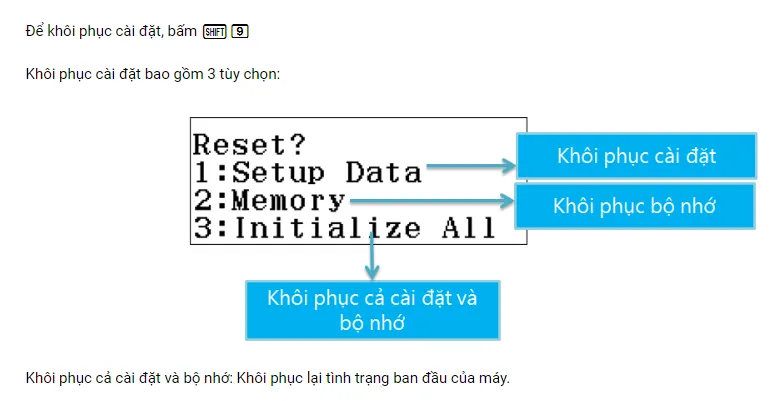 Quy trình reset máy tính Casio FX-580VNX để xóa cài đặt làm tròn số