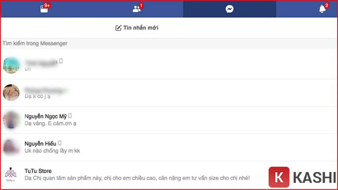 Giao diện Facebook Messenger trên trình duyệt web máy tính