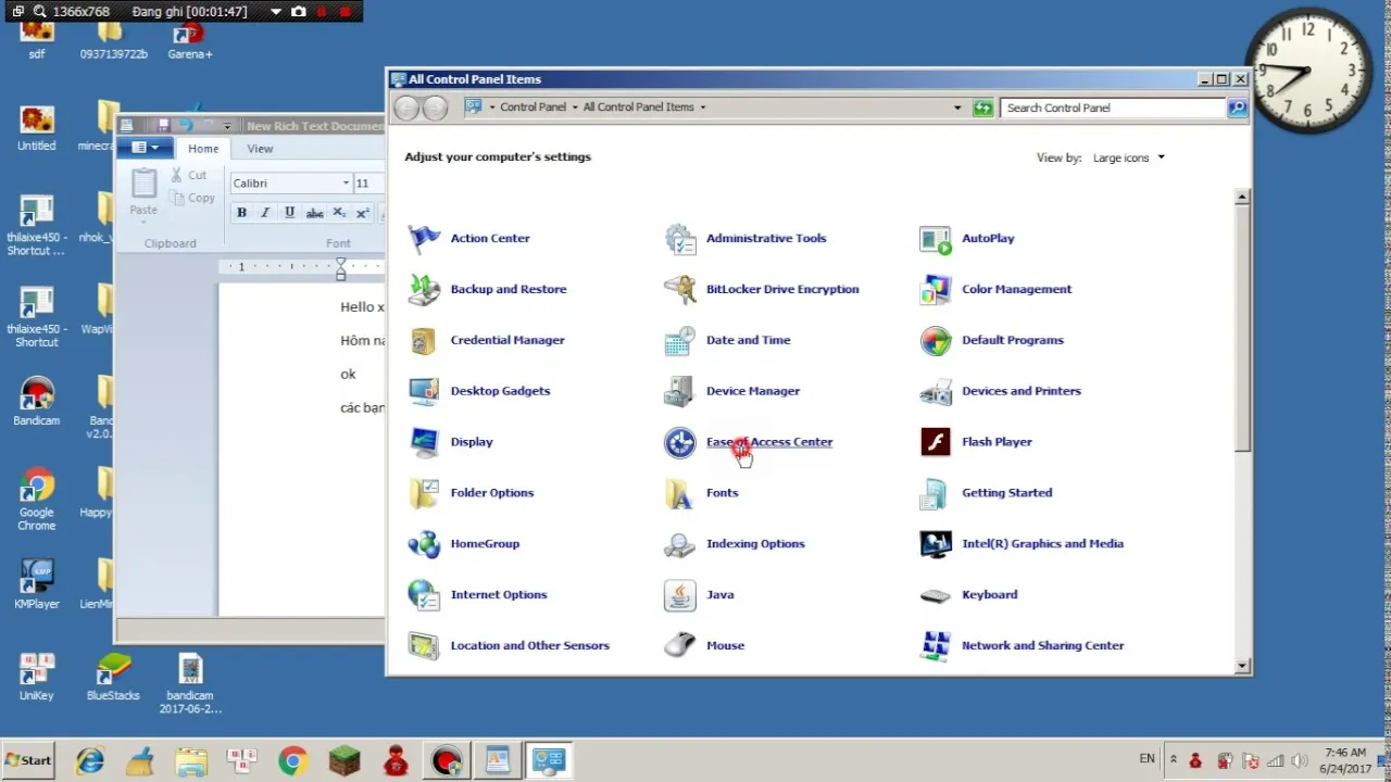 Màn hình hướng dẫn mở khóa bàn phím laptop trên win 7