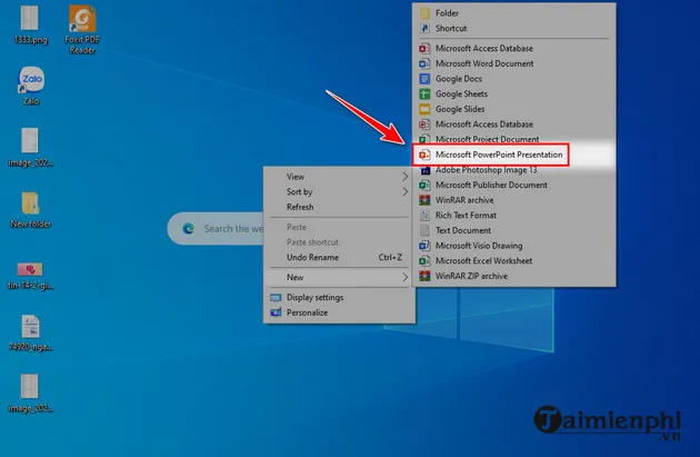 Chọn Microsoft PowerPoint Presentation từ menu New, tạo file PPTX mới nhanh chóng