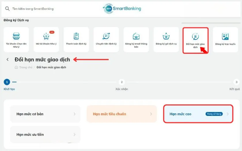 Cách nâng hạn mức chuyển tiền BIDV trên máy tính