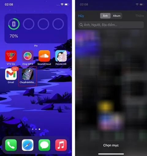Chọn các ảnh cần chuyển đổi sang PDF từ Album ảnh bằng ứng dụng Shortcuts