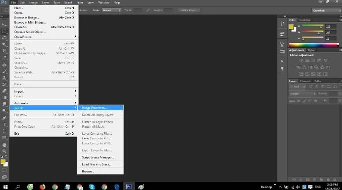 Sử dụng tính năng Image Processor trong Photoshop để thực hiện cách giảm dung lượng ảnh trên máy tính chuyên nghiệp