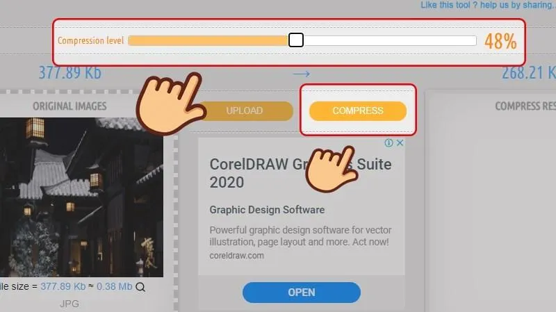 Điều chỉnh mức độ nén và chất lượng ảnh trên Compressnow để giảm dung lượng file