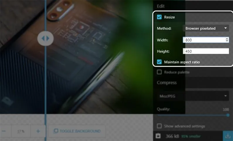 Thay đổi kích thước ảnh (Resize) trong Squoosh để tối ưu hóa dung lượng