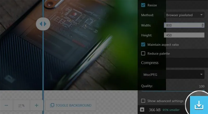Biểu tượng tải xuống file ảnh đã nén và tối ưu hóa bằng Squoosh