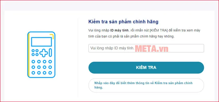 Nhập ID máy tính Casio vào mục Authenticity Check trên website để phân biệt thật giả